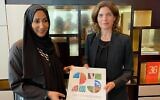 Environment Minister Tamar Zandberg meets with Dr. Shaikha Salem Al Dhaheri, secretary general of the Abu Dhabi Environment Agency, in Dubai on October 4, 2021. (Israeli Consulate in Dubai)