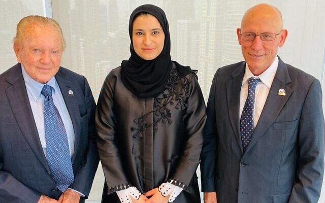 From left: SpaceIL chairman Morris Kahn, Sarah bint Yousef Al Amiri, Emirati Minister of State for Advanced Technology and Chairwoman of the UAE Space Agency, and SpaceIL CEO Shimon Sarid. (Courtesy) From left: SpaceIL chairman Morris Kahn, Sarah bint Yousef Al Amiri, Emirati Minister of State for Advanced Technology and Chairwoman of the UAE Space Agency, and SpaceIL CEO Shimon Sarid. (Courtesy)