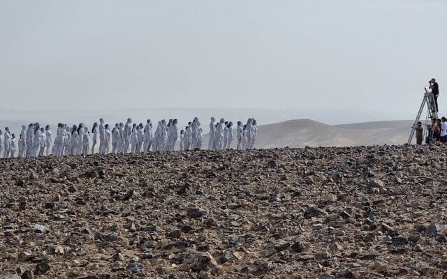 The 200 nude participants who modeled for American photographer Spencer Tunick at the Dead Sea on October 17, 2021 (Courtesy Irit Eshet Mor) The 200 nude participants who modeled for American photographer Spencer Tunick at the Dead Sea on October 17, 2021 (Courtesy Irit Eshet Mor)