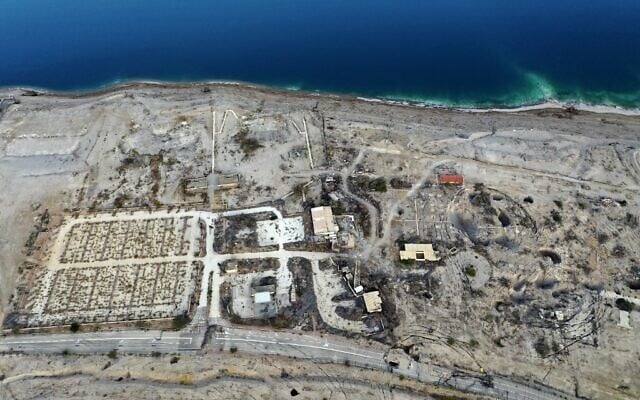 The abandoned Israeli Ein Gedi resort that was destroyed following the formation of sinkholes created as a result of a drop in the Dead Sea water level, seen September 21, 2021. (Menahem KAHANA / AFP)