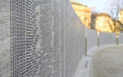The Shoah Name Wall Memorial in Vienna is pictured on the occasion of its inauguration on November 9, 2021 (HERBERT NEUBAUER / APA / AFP)