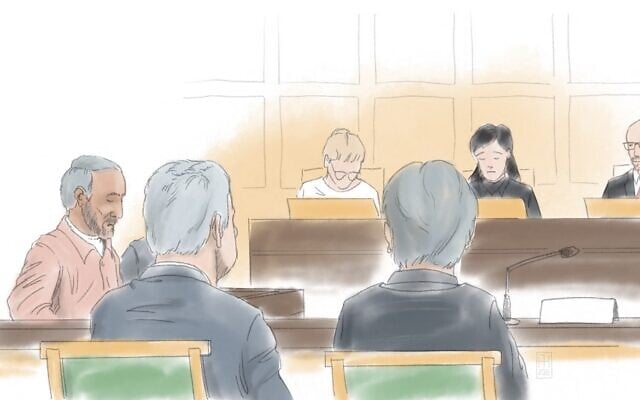 This courtroom sketch made on November 23, 2021 by Anders Humlebo shows former Iranian prison official Hamid Noury being questioned at the Stockholm District Court in Stockholm on November 23, 2021 (Anders HUMLEBO / TT NEWS AGENCY / AFP) This courtroom sketch made on November 23, 2021 by Anders Humlebo shows former Iranian prison official Hamid Noury being questioned at the Stockholm District Court in Stockholm on November 23, 2021 (Anders HUMLEBO / TT NEWS AGENCY / AFP)
