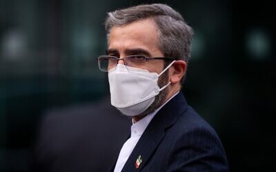 Iran's chief nuclear negotiator Ali Bagheri Kani arrives at the Coburg Palais in Vienna for nuclear talks, on November 29, 2021. (Vladimir Simicek/AFP) Iran's chief nuclear negotiator Ali Bagheri Kani arrives at the Coburg Palais in Vienna for nuclear talks, on November 29, 2021. (Vladimir Simicek/AFP)