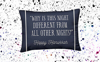 Bed, Bath and Beyond quickly pulled a Hanukkah pillow that used a Passover phrase. (Alma/Emily Burack via JTA)