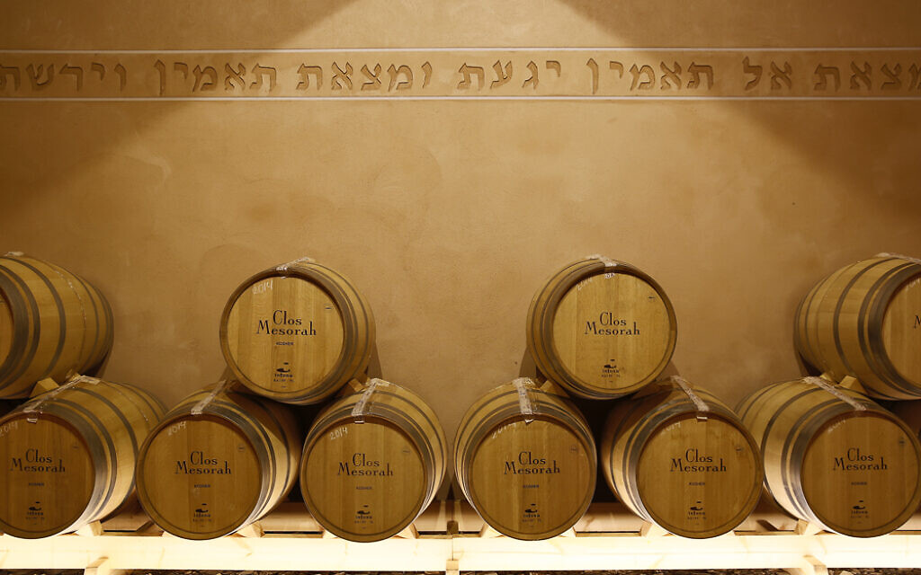 Barrels of Elvi Wines' Clos Menorah vintage sit in the winery in Priorat, Spain. (Courtesy of Elvi Wines/ via JTA)