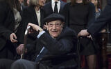 Abe Schumer, father of Senate Majority Leader Charles Schumer, Democrat-NY, attends a swearing-in ceremony for his son in the Capitol's Old Senate Chamber, January 03, 2016. (Tom Williams/CQ Roll Call via JTA)