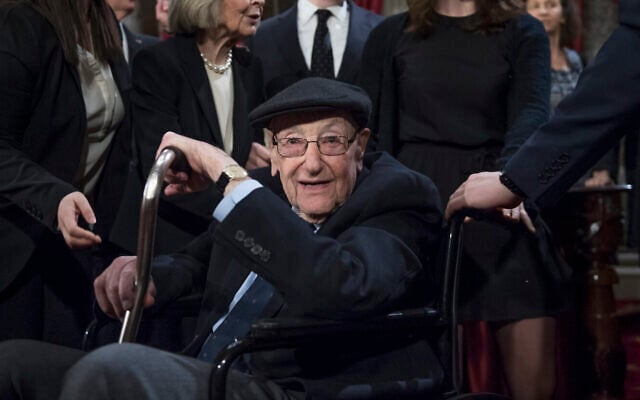 Abe Schumer, father of Senate Majority Leader Charles Schumer, Democrat-NY, attends a swearing-in ceremony for his son in the Capitol's Old Senate Chamber, January 03, 2016. (Tom Williams/CQ Roll Call via JTA) Abe Schumer, father of Senate Majority Leader Charles Schumer, Democrat-NY, attends a swearing-in ceremony for his son in the Capitol's Old Senate Chamber, January 03, 2016. (Tom Williams/CQ Roll Call via JTA)