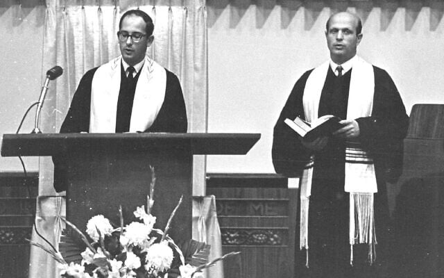 Rabbi Alfred Gottschalk, right, addressed the audience as part of an event installing Rabbi Raymond Zwerin, left, as spiritual leader of Temple Sinai in Denver, 1968. Three years later, Gottschalk became the president of the Reform movement's rabbinical school. (Denver Post via Getty Images via JTA) Rabbi Alfred Gottschalk, right, addressed the audience as part of an event installing Rabbi Raymond Zwerin, left, as spiritual leader of Temple Sinai in Denver, 1968. Three years later, Gottschalk became the president of the Reform movement's rabbinical school. (Denver Post via Getty Images via JTA)