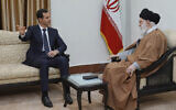 Syrian President Bashar Assad, left, speaks with Iranian Supreme Leader Ayatollah Ali Khamenei, before their meeting in Tehran, Iran, February 25, 2019. (SANA via AP)