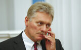 Kremlin spokesman Dmitry Peskov in the Kremlin in Moscow, Russia, September 9, 2021. (Shamil Zhumatov/Pool Photo via AP)