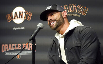 San Francisco Giants manager Gabe Kapler speaks at a season-ending news conference in San Francisco, October 18, 2021. (AP Photo/Jeff Chiu)