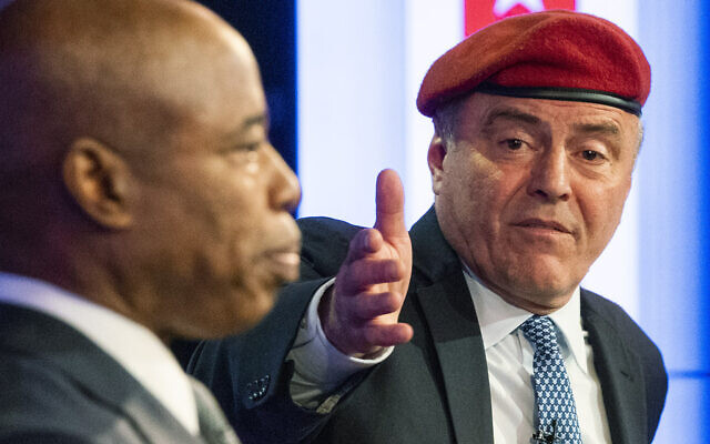 Republican candidate for New York City mayor, Curtis Sliwa, right, speaks during a debate with Democratic mayoral candidate Eric Adams in New York, Tuesday, Oct. 26, 2021. (Eduardo Munoz/Pool Photo via AP, File) Republican candidate for New York City mayor, Curtis Sliwa, right, speaks during a debate with Democratic mayoral candidate Eric Adams in New York, Tuesday, Oct. 26, 2021. (Eduardo Munoz/Pool Photo via AP, File)