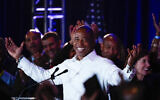 New York City Mayor-elect Eric Adams smiles at supporters, Nov. 2, 2021, in New York. (AP Photo/Frank Franklin II)
