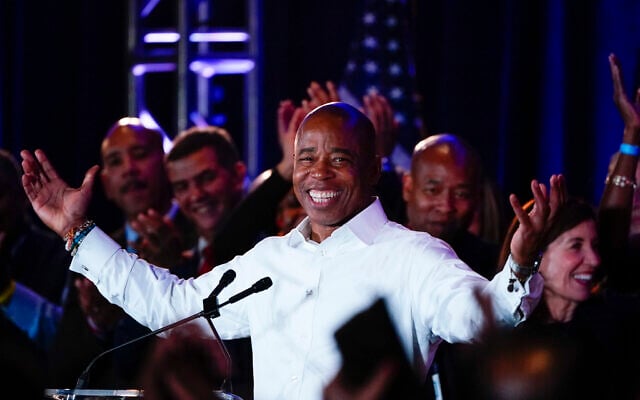 New York City Mayor-elect Eric Adams smiles at supporters, Nov. 2, 2021, in New York. (AP Photo/Frank Franklin II) New York City Mayor-elect Eric Adams smiles at supporters, Nov. 2, 2021, in New York. (AP Photo/Frank Franklin II)