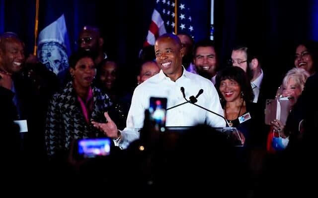 New York City Mayor-elect Eric Adams speaks to supporters, November 2, 2021, in New York. (AP Photo/Frank Franklin II) New York City Mayor-elect Eric Adams speaks to supporters, November 2, 2021, in New York. (AP Photo/Frank Franklin II)