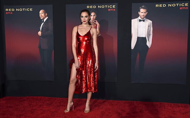 Cast member Gal Gadot arrives at the Los Angeles premiere of 'Red Notice' at LA Live on November 3, 2021. (Jordan Strauss/Invision/AP) Cast member Gal Gadot arrives at the Los Angeles premiere of 'Red Notice' at LA Live on November 3, 2021. (Jordan Strauss/Invision/AP)