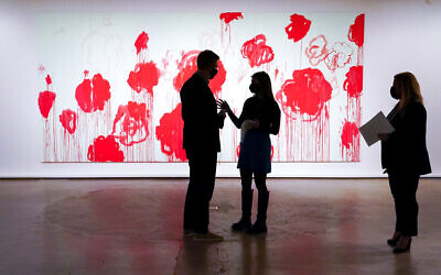Cy Twombly's 'Untitled' is on display at Sotheby's auction house, during a press preview for the upcoming The Macklowe Collection auction, November 5, 2021, in New York. (AP Photo/Mary Altaffer)
