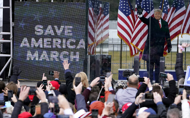 Then US president Donald Trump arrives to speak at a rally in Washington, January 6, 2021. (Jacquelyn Martin/AP) Then US president Donald Trump arrives to speak at a rally in Washington, January 6, 2021. (Jacquelyn Martin/AP)