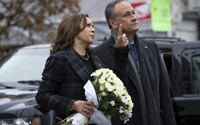 US Vice President Kamala Harris talks with her husband, Doug Emhoff, during a visit to Paris on November 13, 2021. (Sarahbeth Maney/The New York Times via AP, Pool) US Vice President Kamala Harris talks with her husband, Doug Emhoff, during a visit to Paris on November 13, 2021. (Sarahbeth Maney/The New York Times via AP, Pool)