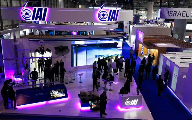 People visit the Israeli stand at the Dubai Air Show in Dubai, United Arab Emirates, Sunday, November 14, 2021. (AP Photo/Jon Gambrell) People visit the Israeli stand at the Dubai Air Show in Dubai, United Arab Emirates, Sunday, November 14, 2021. (AP Photo/Jon Gambrell)