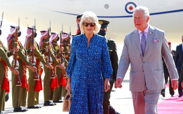 Britain's Prince Charles and his wife Camilla, Duchess of Cornwall, arrive to Amman, Jordan, November 16, 2021, on a four-day tour to Jordan and Egypt. (AP Photo/Raad Adayleh) Britain's Prince Charles and his wife Camilla, Duchess of Cornwall, arrive to Amman, Jordan, November 16, 2021, on a four-day tour to Jordan and Egypt. (AP Photo/Raad Adayleh)