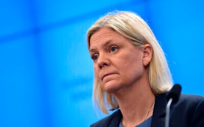 Swedish Social Democratic Party leader and newly appointed Prime Minister Magdalena Andersson during a press conference after the budget vote in the Swedish parliament in Stockholm, Wednesday, Nov. 24, 2021. Hours after being tapped as Sweden’s prime minister, Magdalena Andersson resigned Wednesday after suffering a budget defeat in parliament and coalition partner the Greens left the two-party minority government. ”For me, it is about respect, but I also do not want to lead a government where there may be grounds to question its legitimacy,” Andersson told in the news conference. (Pontus Lundahl/TT via AP)
