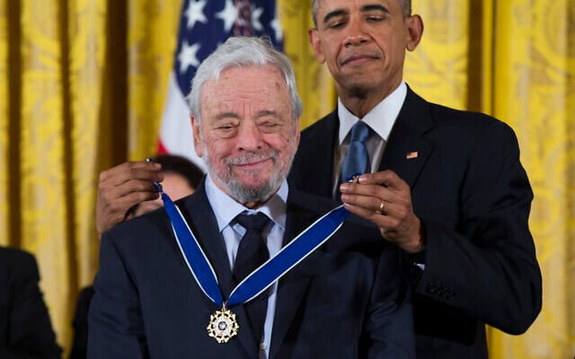 Then-US president Barack Obama (right) presents the Presidential Medal of Freedom to composer Stephen Sondheim during a ceremony in the East Room of the White House, on November 24, 2015, in Washington, DC. (AP Photo/Evan Vucci, File) Then-US president Barack Obama (right) presents the Presidential Medal of Freedom to composer Stephen Sondheim during a ceremony in the East Room of the White House, on November 24, 2015, in Washington, DC. (AP Photo/Evan Vucci, File)