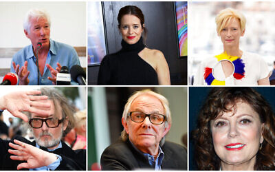Clockwise from top left: Richard Gere, Claire Foy, Tilda Swinton, Susan Sarandon, Ken Loach, and Jarvis Cocker. (AP)