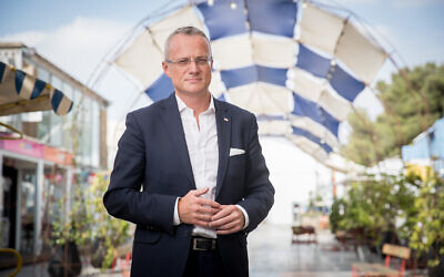 Poland's then-ambassador to Israel, Marek Magierowski, poses for a picture in Jerusalem, on October 11, 2018. (Yonatan Sindel/Flash90)