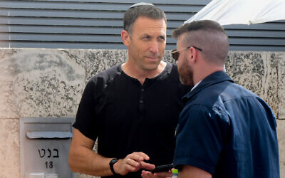 Yamina MK Matan Kahana arrives for a meeting with Yamina party leader Naftali Bennet, at his home in Ra'anana, on June 4, 2021. (Avshalom Sassoni/Flash90)