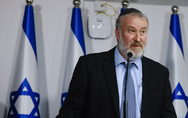 Then-Attorney General Avichai Mandelblit at the Justice Ministry in Jerusalem on June 14, 2021. (Olivier Fitoussi/Flash90) Then-Attorney General Avichai Mandelblit at the Justice Ministry in Jerusalem on June 14, 2021. (Olivier Fitoussi/Flash90)