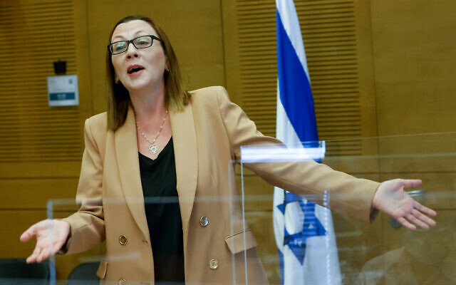 MK Yulia Malinovsky speaks during a committee meeting in the Knesset, October 27, 2021. (Olivier Fitoussi/Flash90) MK Yulia Malinovsky speaks during a committee meeting in the Knesset, October 27, 2021. (Olivier Fitoussi/Flash90)
