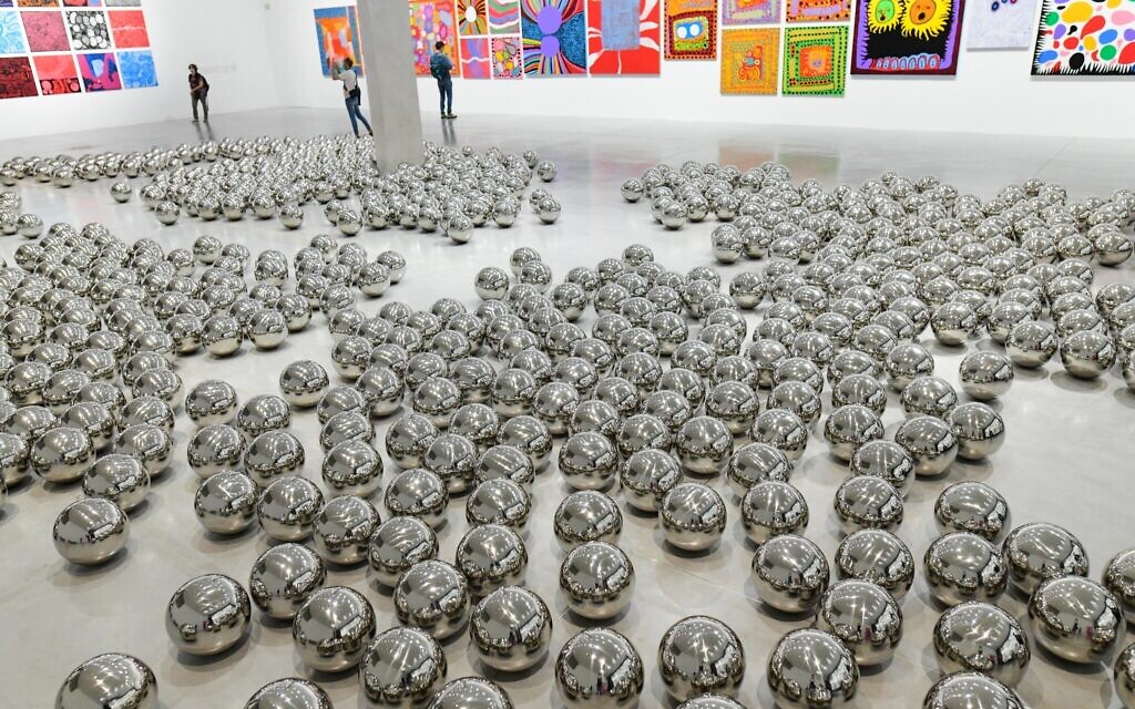Press get a first look at the new Infinity Room at the Tel Aviv Museum of Art exhibition of Japanese artist Yayoi Kusama on October 31, 2021 (Photo by Tomer Neuberg/Flash90)
