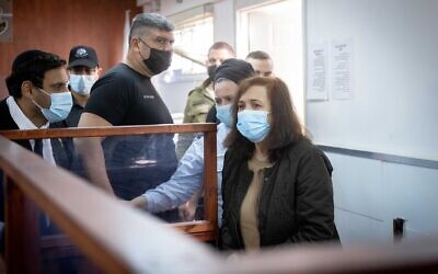 Juana Ruiz Sanchez Rishmawi, a Spanish citizen married to a Palestinian, seen during her sentencing at Ofer prison near Jerusalem, on November 17, 2021. (Yonatan Sindel/Flash90)