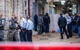 Police officers at the scene of a shooting attack in Jerusalem's Old City on November 21, 2021. (Yonatan Sindel/Flash90)