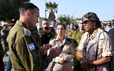US Ambassador to the UN Linda Thomas-Greenfield tours Israel's southern border, with IDF Deputy Chief of Staff Herzi Halevi on November 16, 2021. (US Mission to the UN/Twitter)