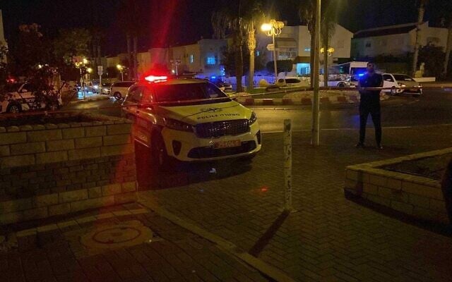 Police at the scene of a deadly shooting in the northern city of Nahariya on November 6, 2021. (Israel POlice) Police at the scene of a deadly shooting in the northern city of Nahariya on November 6, 2021. (Israel POlice)