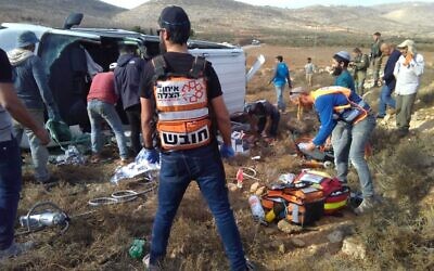 The scene of a car crash following a suspected settler attack in the West Bank on November 24, 2021. (United Hatzala)