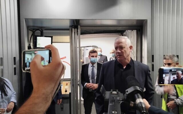 Defense Minister Benny Gantz ahead of his flight to Morocco, on November 23, 2021. (Judah Ari Gross/Times of Israel) Defense Minister Benny Gantz ahead of his flight to Morocco, on November 23, 2021. (Judah Ari Gross/Times of Israel)