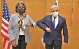 Foreign Minister Yair Lapid meets with US Ambassador to the UN Linda Thomas-Greenfield on November 15, 2021. (Asi Efrati/ GPO)