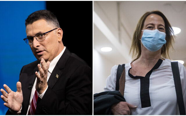Attorney Navit Negev (right) arrives at the Jerusalem District Court for a hearing in Benjamin Netanyahu's trial, on December 6, 2020; Justice Minister Gideon Sa'ar (left) speaks at a conference in Jerusalem, on March 7, 2021. (Yonatan Sindel/Flash90) Attorney Navit Negev (right) arrives at the Jerusalem District Court for a hearing in Benjamin Netanyahu's trial, on December 6, 2020; Justice Minister Gideon Sa'ar (left) speaks at a conference in Jerusalem, on March 7, 2021. (Yonatan Sindel/Flash90)