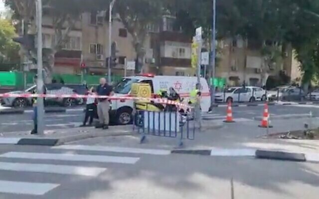Screen capture from video taken near Rambam Medical Center in Haifa of a hunt for a suspected suicide bomber, November 29, 2021. (Twitter) Screen capture from video taken near Rambam Medical Center in Haifa of a hunt for a suspected suicide bomber, November 29, 2021. (Twitter)