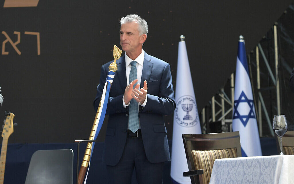 Mossad chief David Barnea at a ceremony marking his taking the helm of the agency, on June 1, 2021. (Kobi Gideon/GPO)