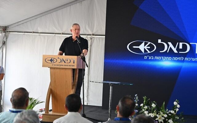 Defense Minister Benny Gantz attends the opening of a new Rafael factory in the northern town of Shlomi, November 9, 2021. (Ariel Hermoni/Defense Ministry) Defense Minister Benny Gantz attends the opening of a new Rafael factory in the northern town of Shlomi, November 9, 2021. (Ariel Hermoni/Defense Ministry)