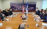 Finance Ministry officials headed by Avigdor Liberman host Wally Adeyemo, the deputy sectetary of the US treasury, and treasury officials in Jerusalem on Sunday, November 14, 2021. (Finance Ministry spokesperson's office)