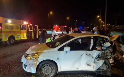 The scene of a deadly car crash on Route 1, November 26, 2021. (Courtesy Magen David Adom)