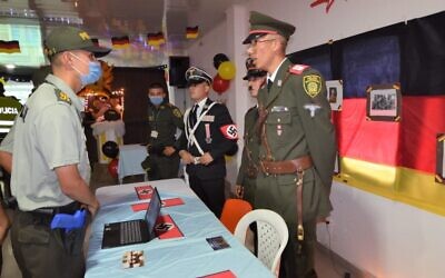 Images shared on the Colombian police official Twitter account show cadets in Nazi uniforms at event to honor relations with Germany. (Courtesy)