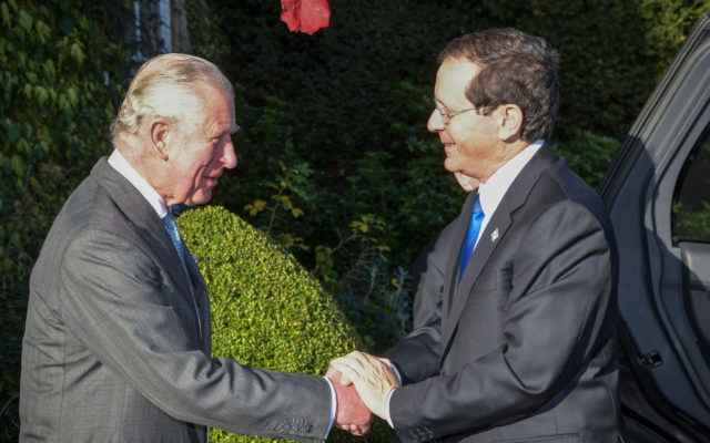 Prince Charles (L) and President Isaac Herzog meet on November 22, 2021. (Kobi Gideon/GPO) Prince Charles (L) and President Isaac Herzog meet on November 22, 2021. (Kobi Gideon/GPO)