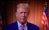 Donald Trump in a pre-recorded video appearance screened at the RJC convention in Las Vegas on November 6, 2021. (Screen capture: YouTube)