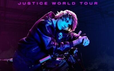 From the official poster for the Justin Bieber world tour, when the mega pop star will be performing in Israel on October 13, 2022 (Courtesy PR)